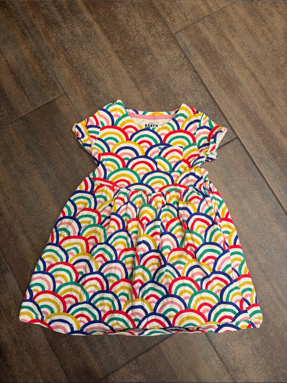 Boden Girls' Rainbow Scallop Print Dress in Multi
